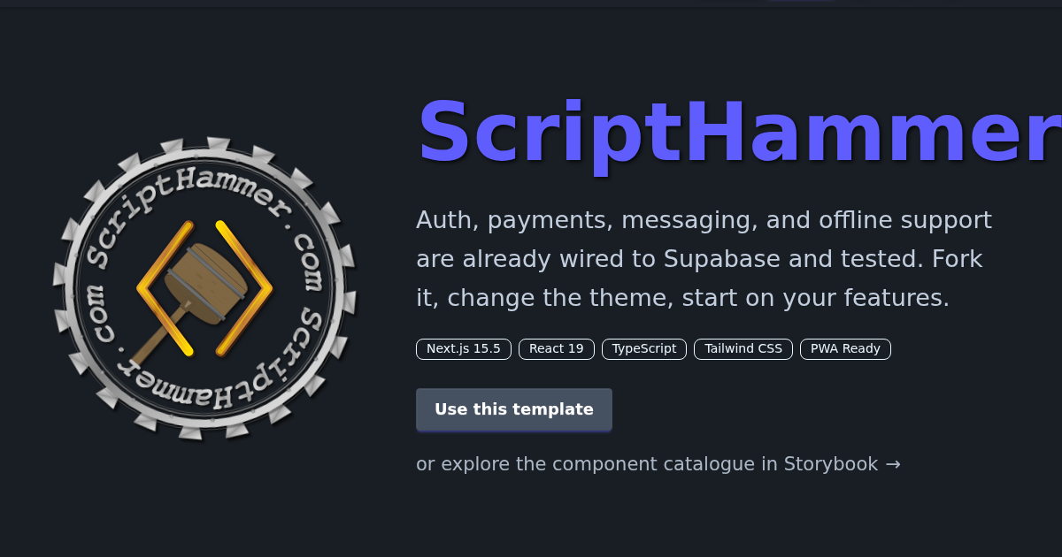 Scripthammer - The Opinionated Next.js PWA Template with 32 themes and Docker development